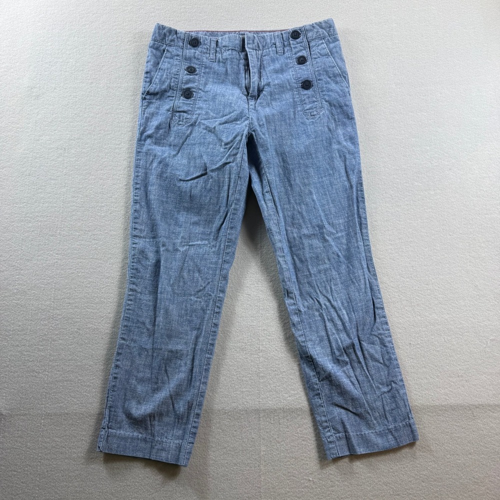 Tommy Hilfiger Stretch Slim Crop Pants Women 2 Blue Sailor Button Chambray